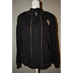 Vintage Don Sayres for Wellmore Wool Jacket Black Gold Studded Zip USA SZ 10